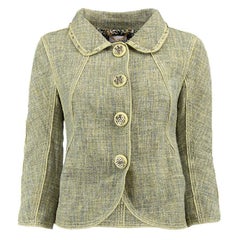 Moschino Green Tweed Embellished Cropped Evening Jacket Size XL