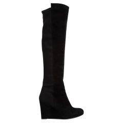 Used Stuart Weitzman x Russell Bromley Black Suede Wedge Knee Boots Size US 8.5