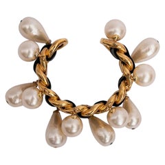 Chanel Gilded Metal and Leather Bracelet