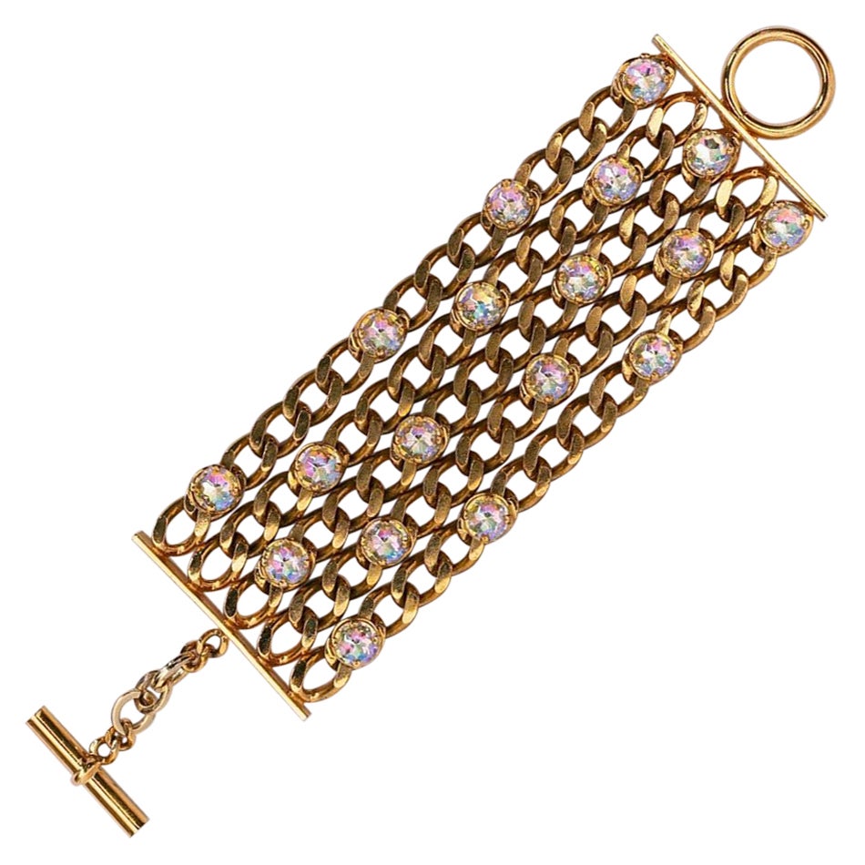 Chanel Golden Bracelet with Rhinestones For Sale