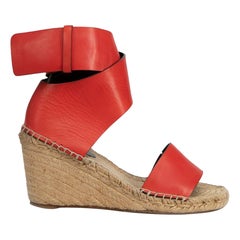 Celine Red Leather Wedge Espadrilles Size IT 38