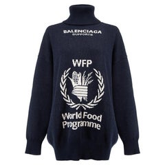 Balenciaga - Pull en laine bleu marine « Saving Lives Changing Lives » tricoté, taille M