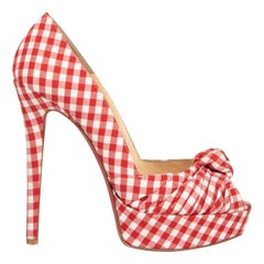 Christian Louboutin Red & White Greissimo 140 Gingham Platform Heels Size IT 36