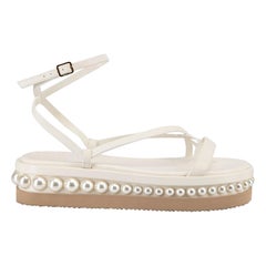 Jimmy Choo Cream Pearl Embellished Platform Strappy Sandals Size IT 37.5
