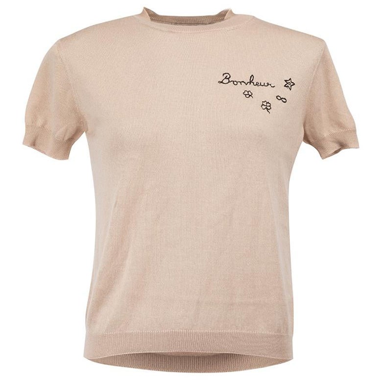 Christian Dior Beige Embroidered Cashmere Knit Top Size XS For Sale