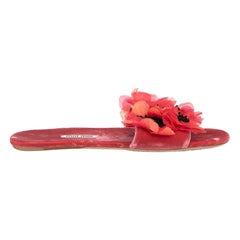 Miu Miu Red Velvet Flower Detail Slides Size IT 37