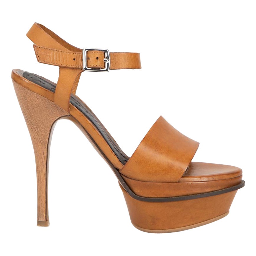Marni Brown Leather Platform Sandals Size IT 37.5 For Sale