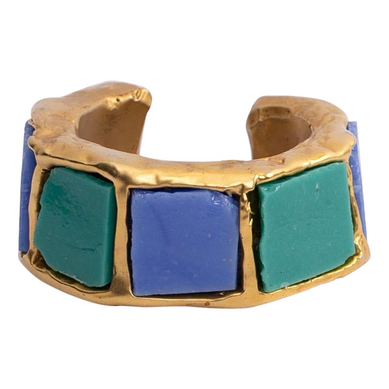 Chanel Green and Blue Gilded Metal Bracelet For Sale