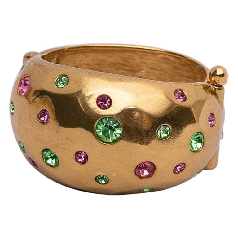 Yves Saint Laurent Golden Cuff Bracelet with Rhinestones For Sale