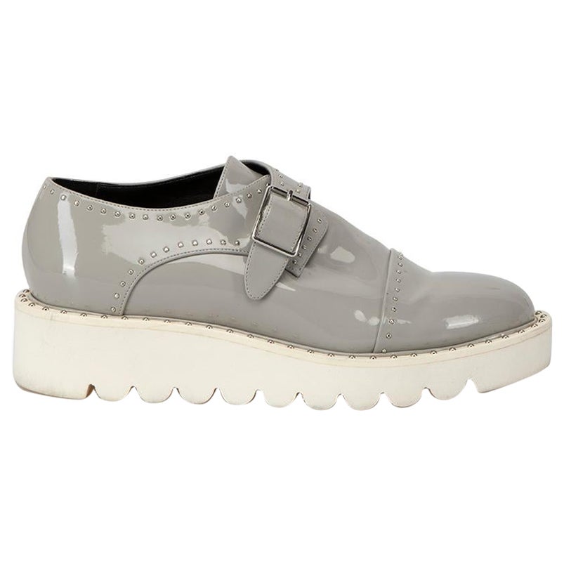 Stella McCartney Grey Vegan Patent Leather Studded Platform Trainers Size IT 37 For Sale