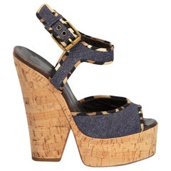 Giuseppe Zanotti Blue Denim Cork Platform Wedges Size EU 38.5