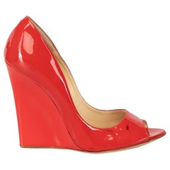Jimmy Choo Red Patent Leather Peep Toe Wedges Size IT 37.5