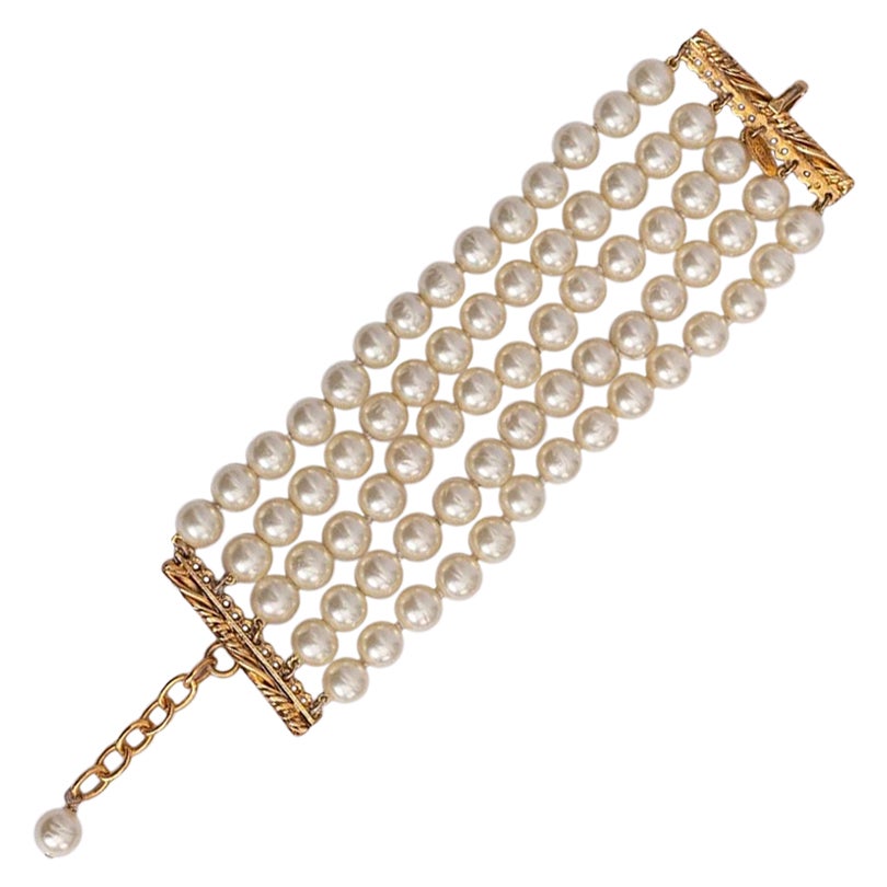 Chanel Beaded Wide Bracelet with False pearls For Sale