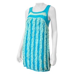 Vintage Stephen Burrows Monochrome Blue Chiffon Shirt Dress with Ruffles