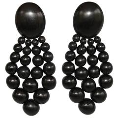 Monies Ebony Wood Statement Clip Earrings