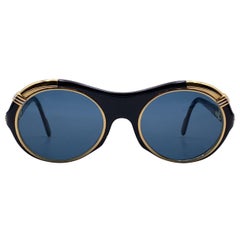 Cartier Paris Rare 1991 Retro Black Sunglasses Diabolo 18K Gold