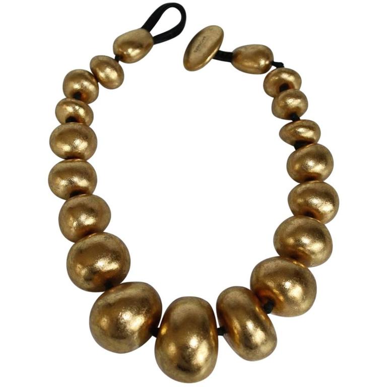 Monies Gold Foil Ebony Bead Choker Necklace For Sale at 1stDibs