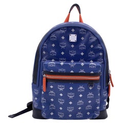 MCM Blue Visetos Reflective Nylon and Canvas Resnick Backpack Bag