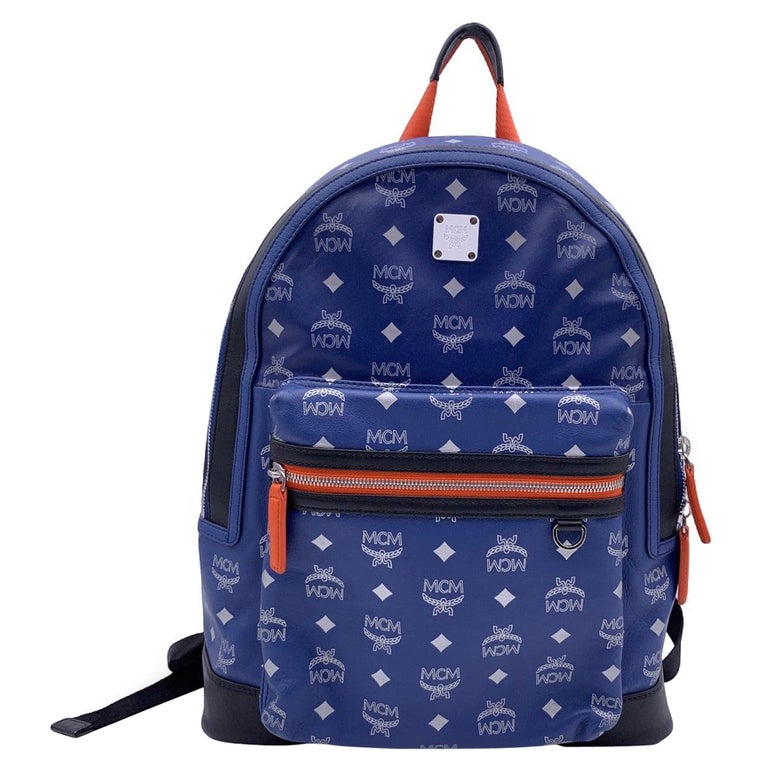 MCM Blue Visetos Reflective Nylon and Canvas Resnick Backpack Bag at 1stDibs