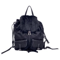 Used Prada Black Nylon Canvas Unisex Mint Quilted Backpack Shoulder Bag