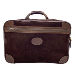 Gucci Vintage Brown Suede Web Koffer Reisetasche Cabin Größe