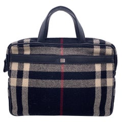 Used Burberry Black Wool Nova Check Unisex Work Business Tote Bag Handbag