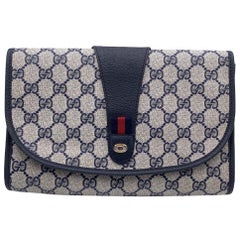 Gucci Retro Blue Monogram Canvas Flap Cosmetic Bag Clutch