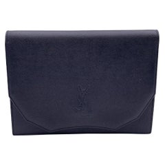 Yves Saint Laurent Vintage Black Leather YSL Logo Bag Clutch Handbag