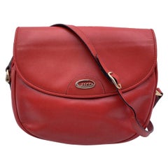 Gucci Vintage Red Leather Flap Crossbody Messenger Bag