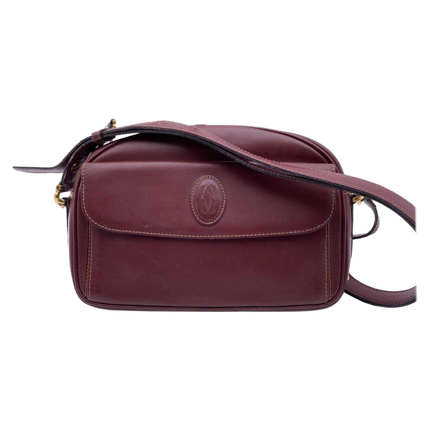 Must de Cartier Vintage Burgundy Leather Front Pocket Shoulder Bag For Sale  at 1stDibs