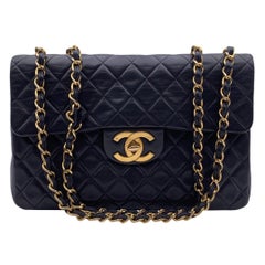 Chanel Vintage Black Quilted Jumbo Classic Flap 2.55 Shoulder Bag