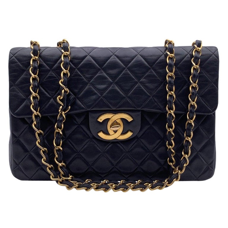 Chanel Vintage Black Quilted Jumbo Classic Flap 2.55 Shoulder Bag at 1stDibs