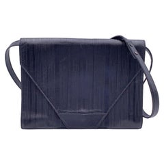 Gianni Versace Used Black Ribbed Leather Convertible Shoulder Bag