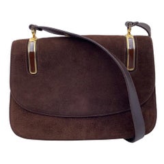 Gucci Retro Brown Suede Flap Shoulder Bag with Enamel