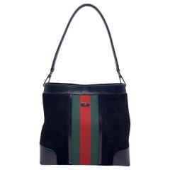 Gucci Borsa a tracolla in pelle e camoscio nero con strisce