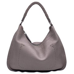 Fendi Selleria Silver Leather Hobo Shoulder Bag Tote