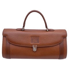 Burberry Vintage Brown Pebbled Leather Top Handle Bag Handbag