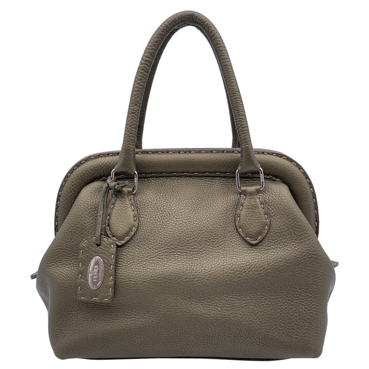 Fendi Selleria Military Green Leather Doctor Bag Handbag Satchel