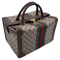 Gucci Vintage Monogram Canvas Train Case Bag with Stripes