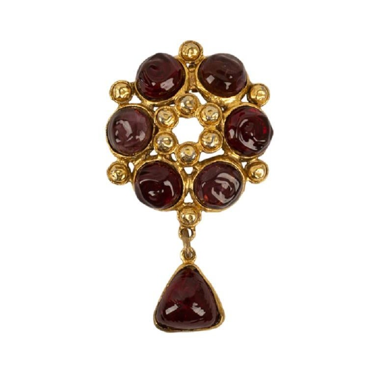 Chanel Brooch/Pendant Byzantine in Gilded Metal and Glass Paste Cabochons For Sale