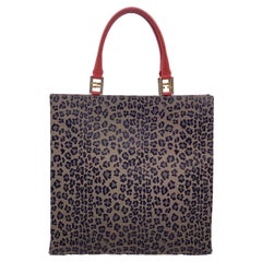 Fendi Retro Brown Animalier Leopard Canvas Tote Shopping Bag