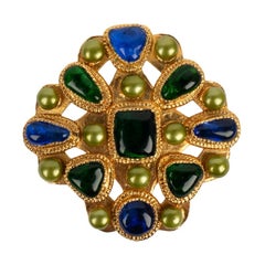 Vintage Chanel Brooch Gilded Metal and Glass Paste, Fall 1991