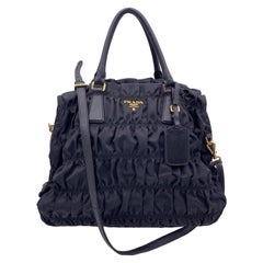Used Prada Black Nylon Tessuto Gaufre Medium Tote Bag Handbag