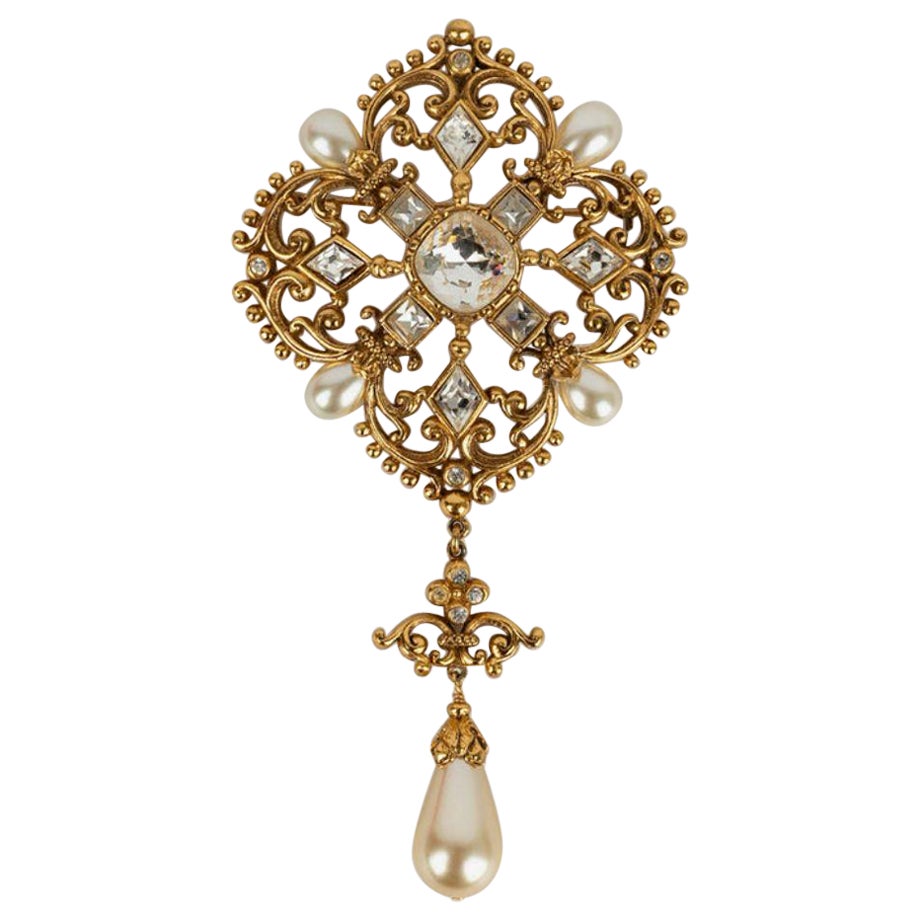 Dior Imposing Brooch/Pendant in Gold Metal and Pearly Drops