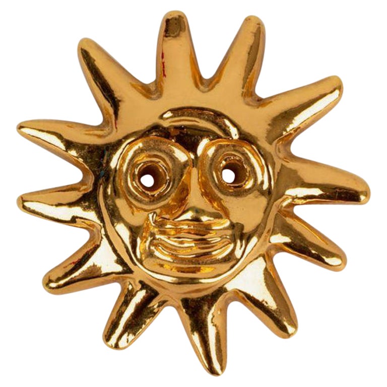 Christian Lacroix Gilded Metal Sun Brooch For Sale