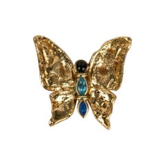 Yves Saint Laurent Gold Metal and Rhinestone Butterfly Brooch