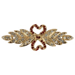 Yves Saint Laurent Haute Couture Gold Plated Metal Brooch with Rhinestones