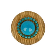 Retro Dior Round Brooch in Gilded Metal and Glass Paste Cabochons