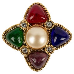Vintage Chanel Brooch in Gilded Metal and Glass Paste, 1990's