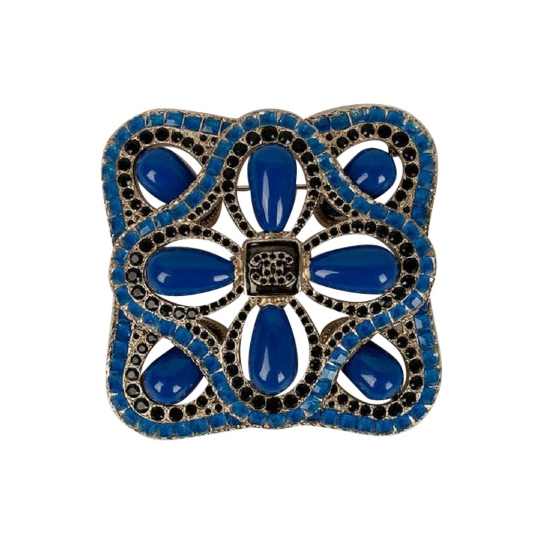 Chanel Blue Brooch in Metal, Rhinestone and Glass Paste Brooch